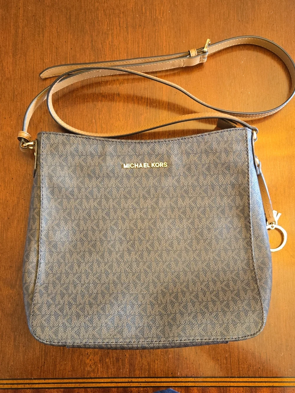 Michael Kors Brown Monogram Crossbody with Gold Hardware